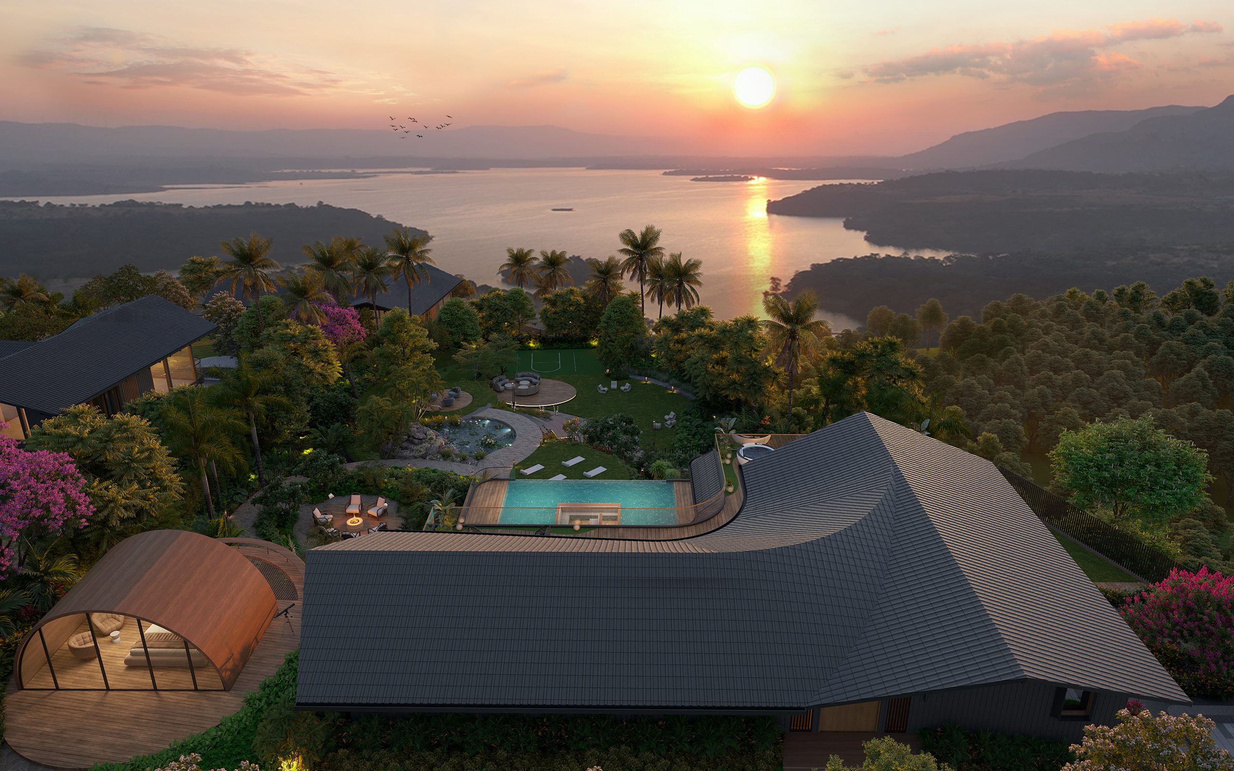 Lake view from the villas at sunset